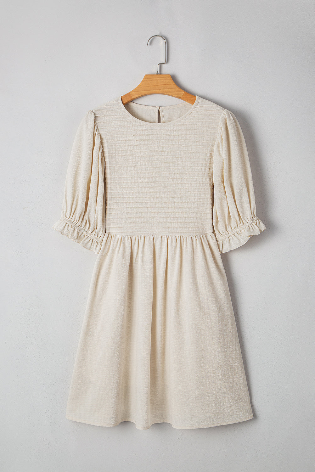White Textured Ruffled Puff Sleeve Oversized Dress eAura