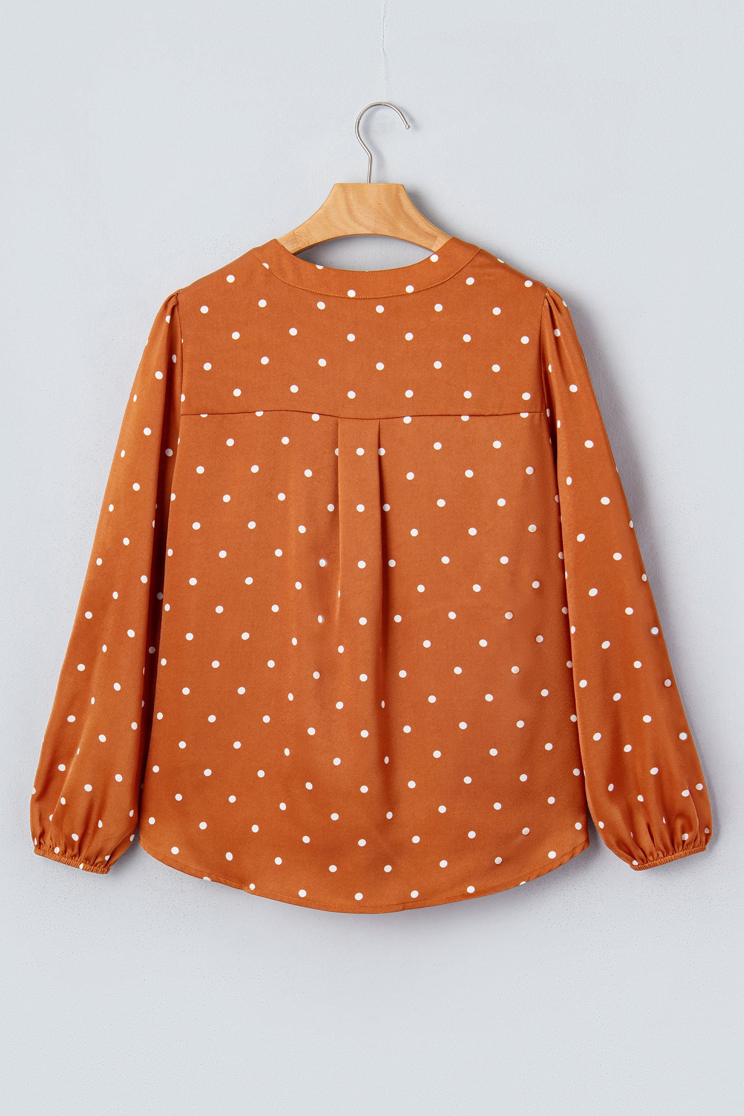 Polka Dot Half Button V Neck Long Sleeve Blouse – Brown