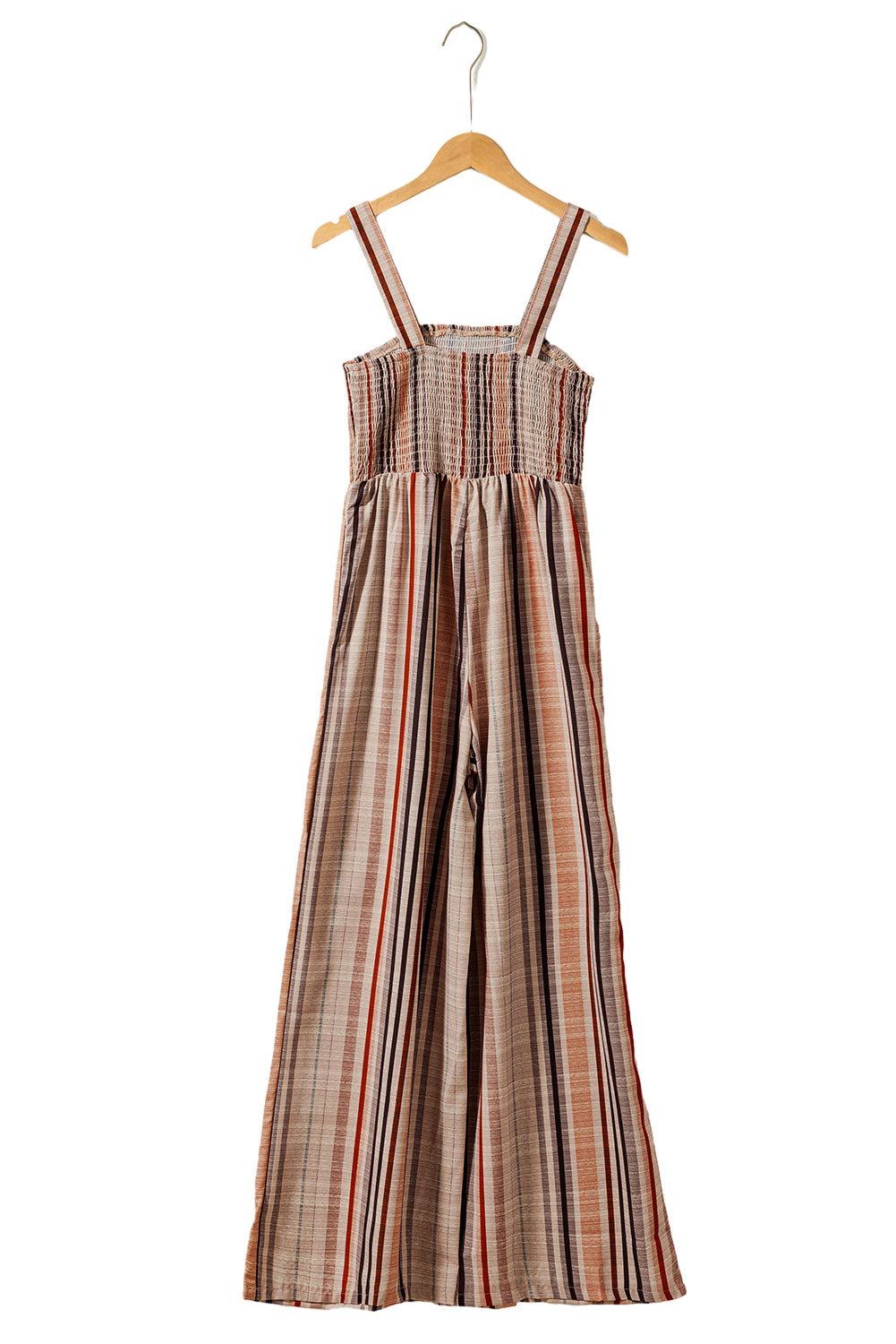 Stripe Square Neck Sleeveless Smocked Bodice Wide Leg Jumpsuit