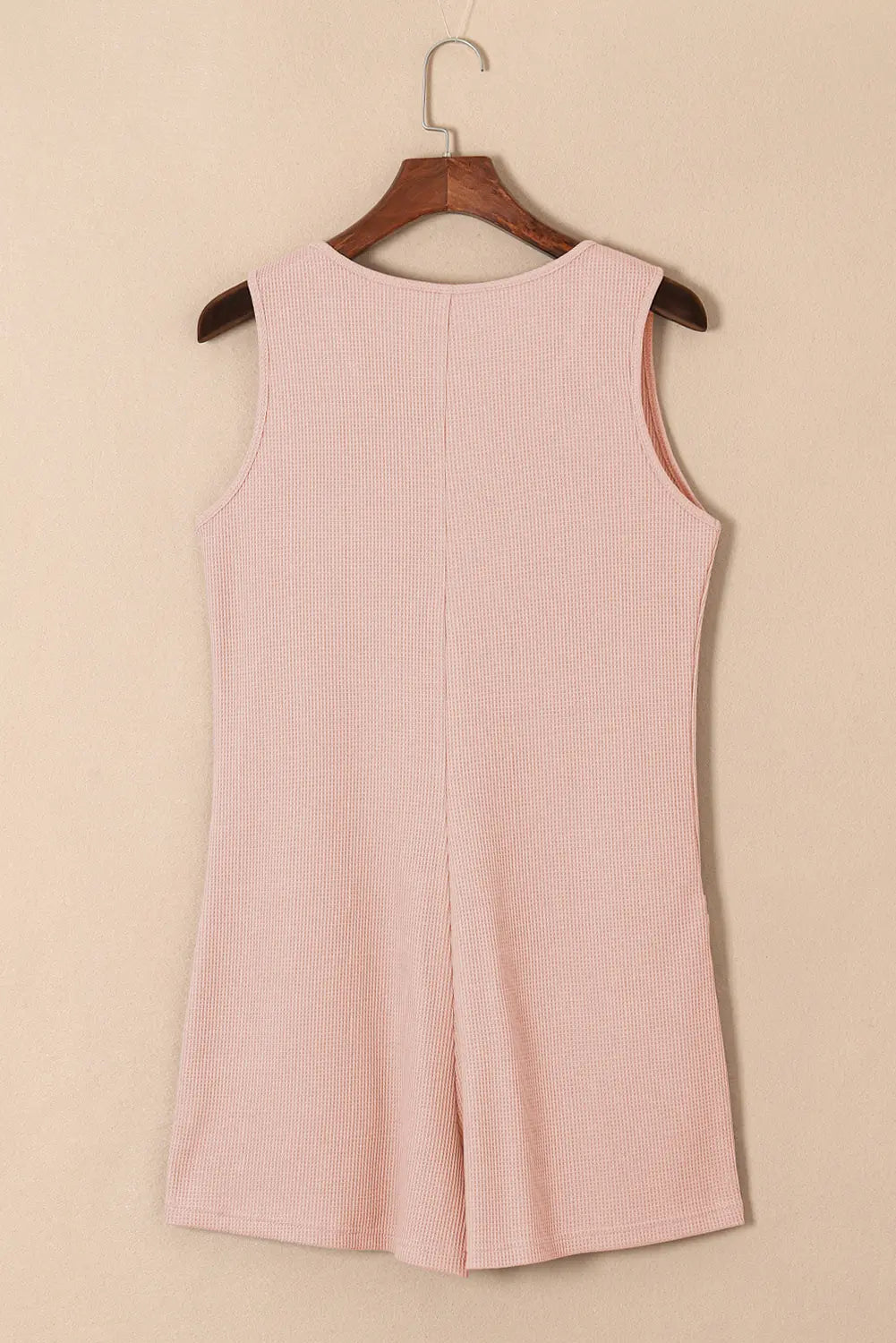 Light Pink Waffle Sleeveless U Neck Buttons Romper With Pockets