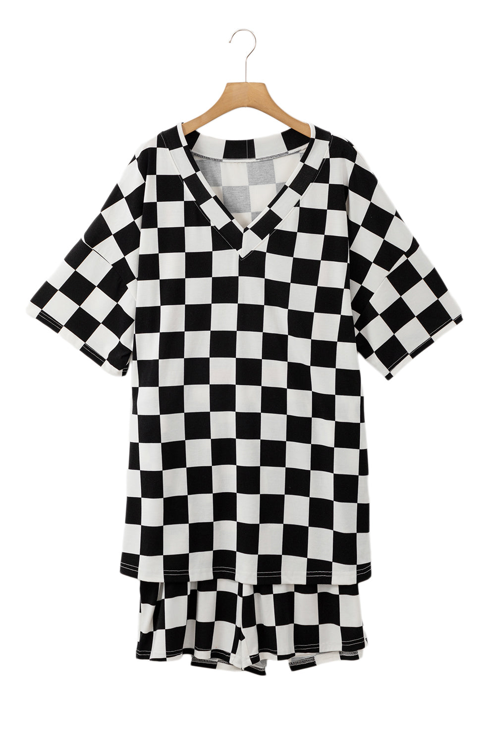 Black Checkered Pattern Tee and Shorts Plus Size Two Piece Set BB Fashion Outlet