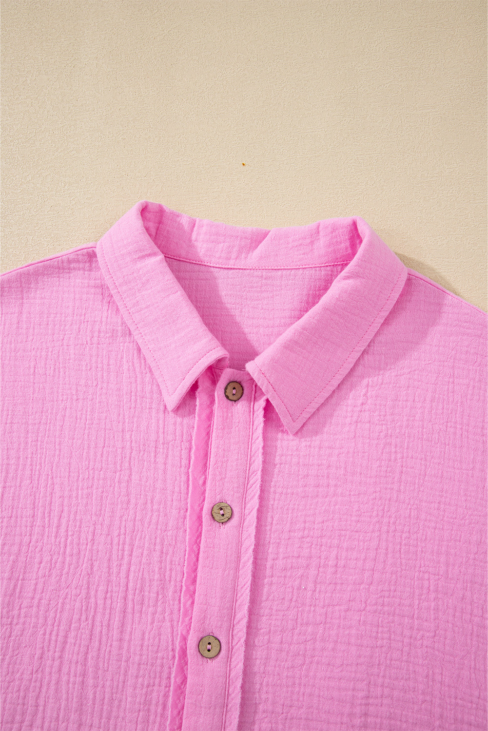 Bonbon Mineral Wash Textured Ruffle Trim Short Sleeve Shirt eAura