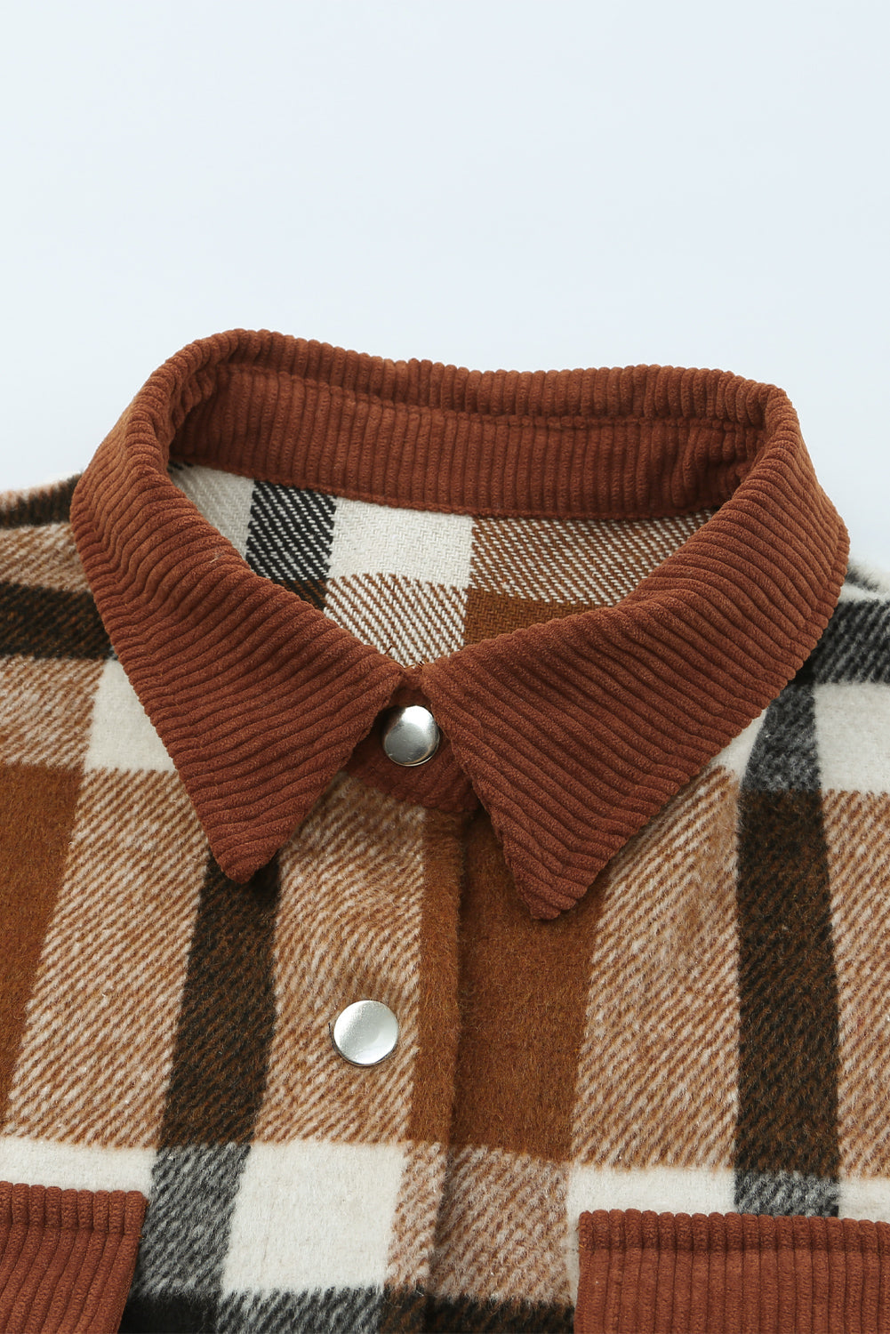 Brown Pocketed Buttoned Plaid Shirt Jacket Beagle Boutique Fashion Outlet