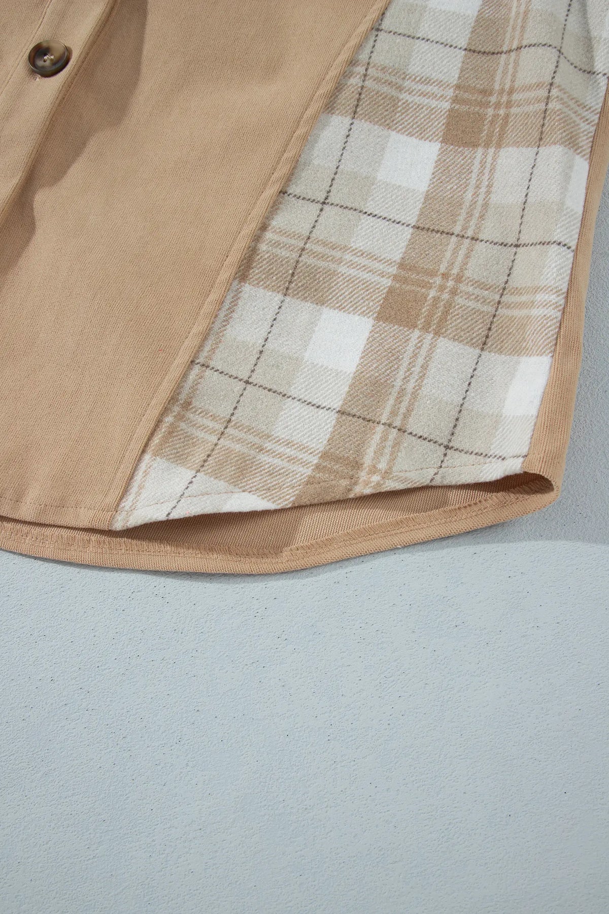 Plaid Colourblock Shirt Collar Shift Shacket – Light French Beige