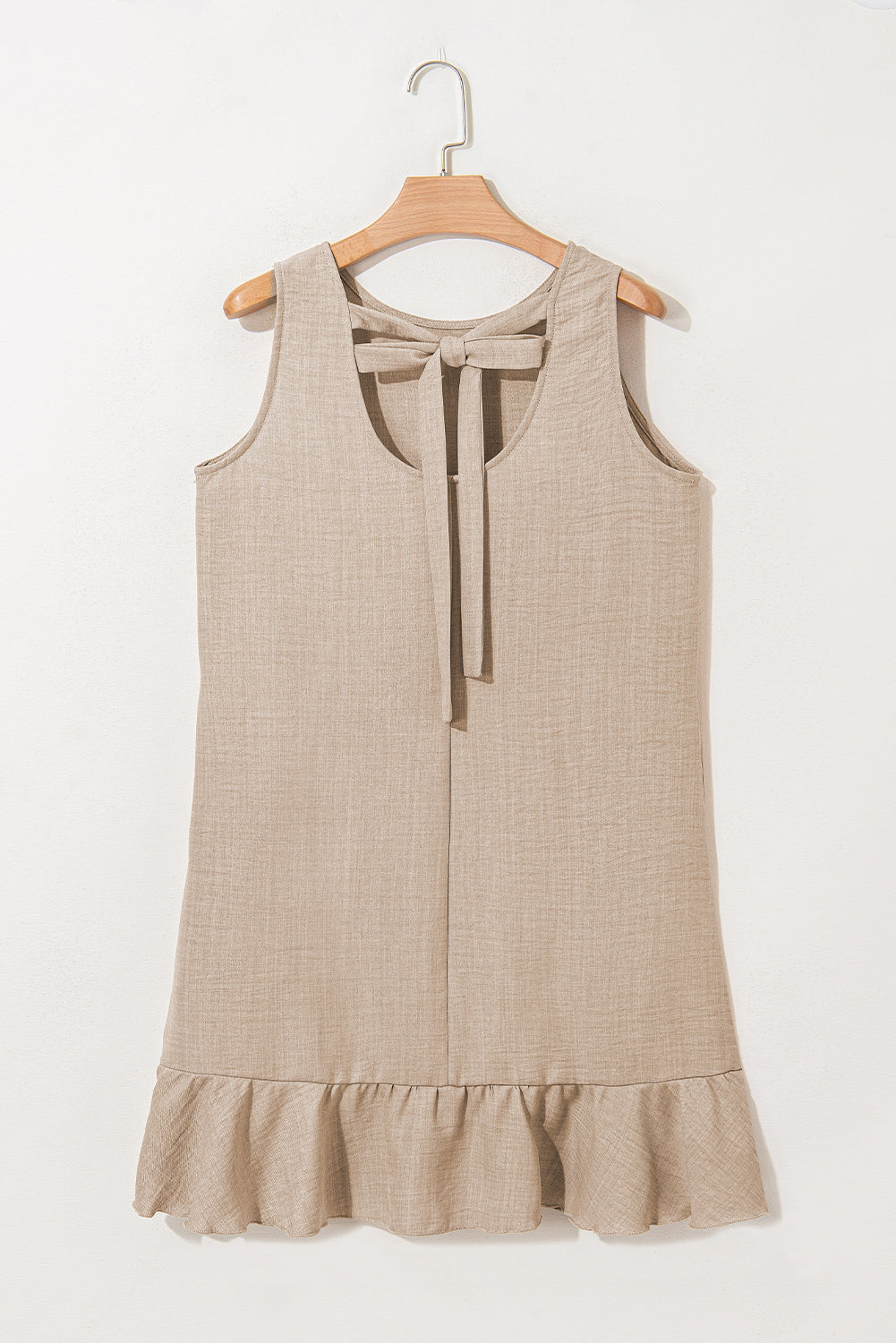 Knot Scoop Back Ruffle Hem Sleeveless Mini Dress eAura