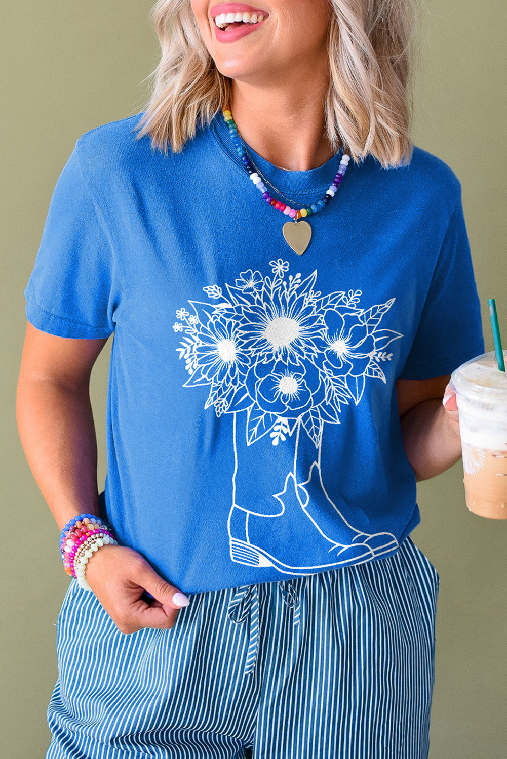 Blue Sunflower Boots Graphic Western Fashion T Shirt eAura