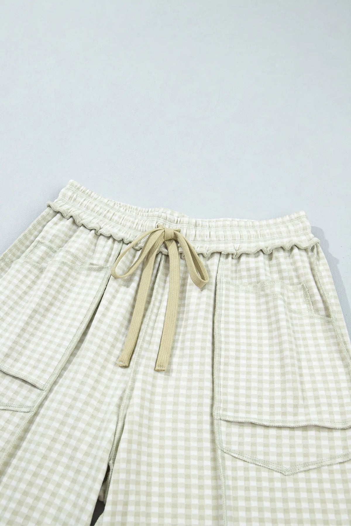 Plaid Contrast Trim Drawstring Elastic Waist Shift Pants – Green