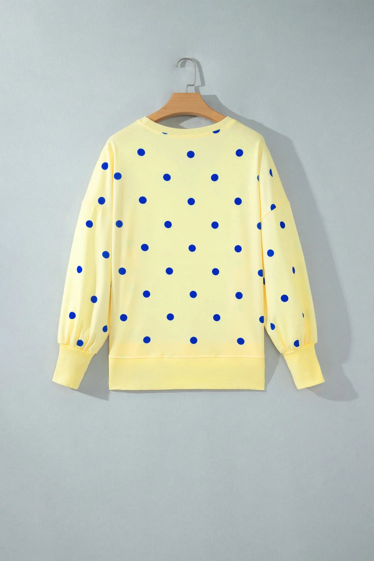 Polka Dot Loose Long Sleeve Split Hem Pullover Top – Yellow