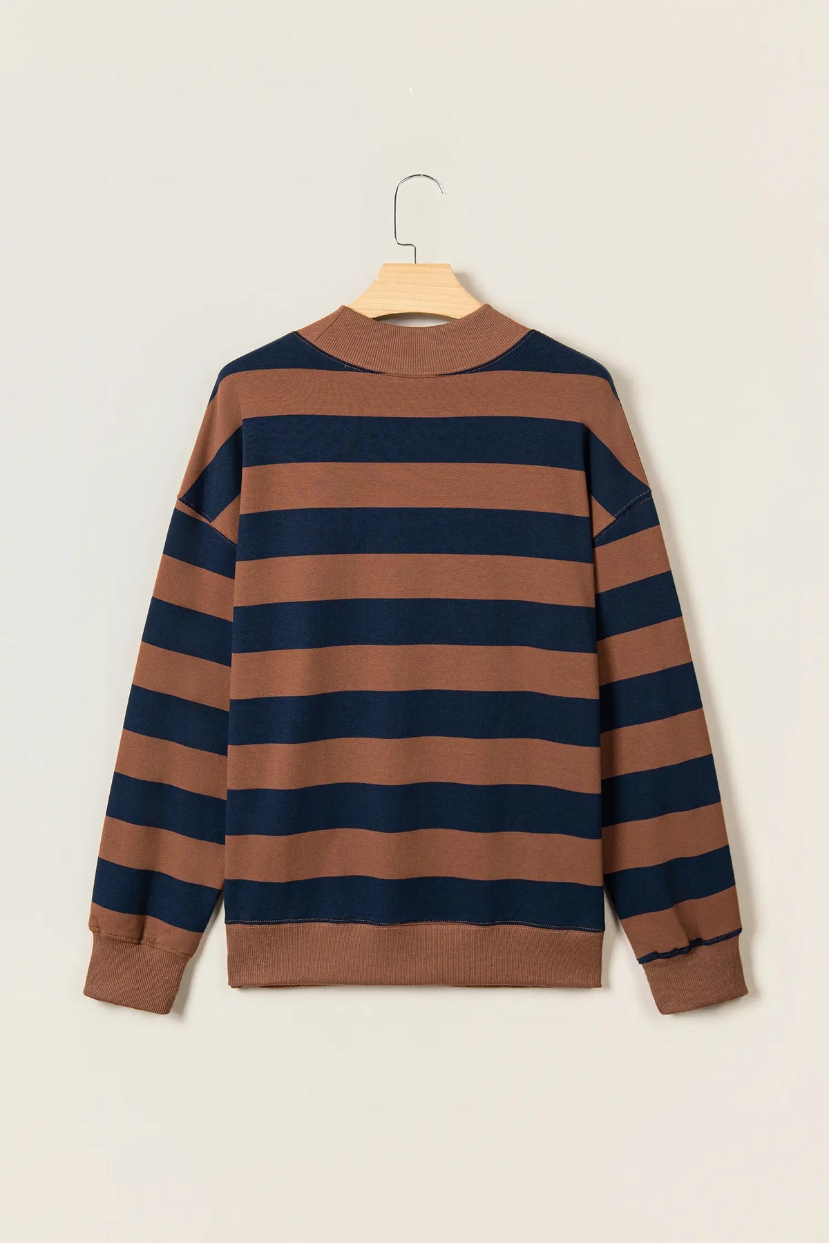 Colourblock Mock Neck Relaxed Sweatshirt – Brown Stripe