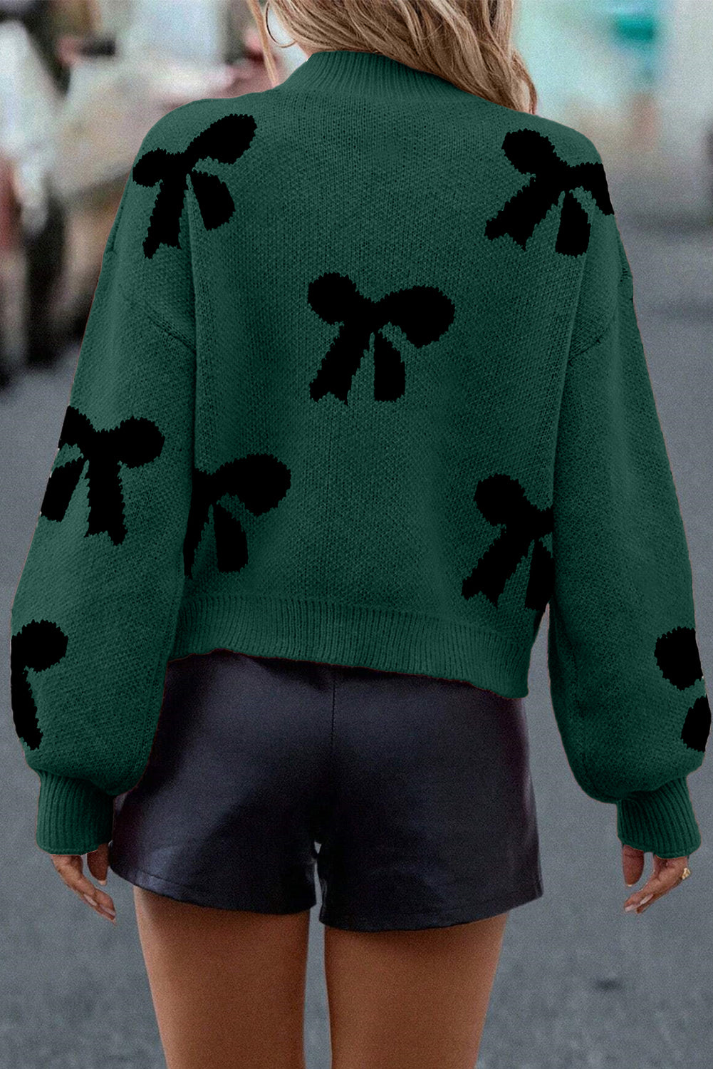 Pearl Embellished Bow Pattern Loose Sweater - eAura