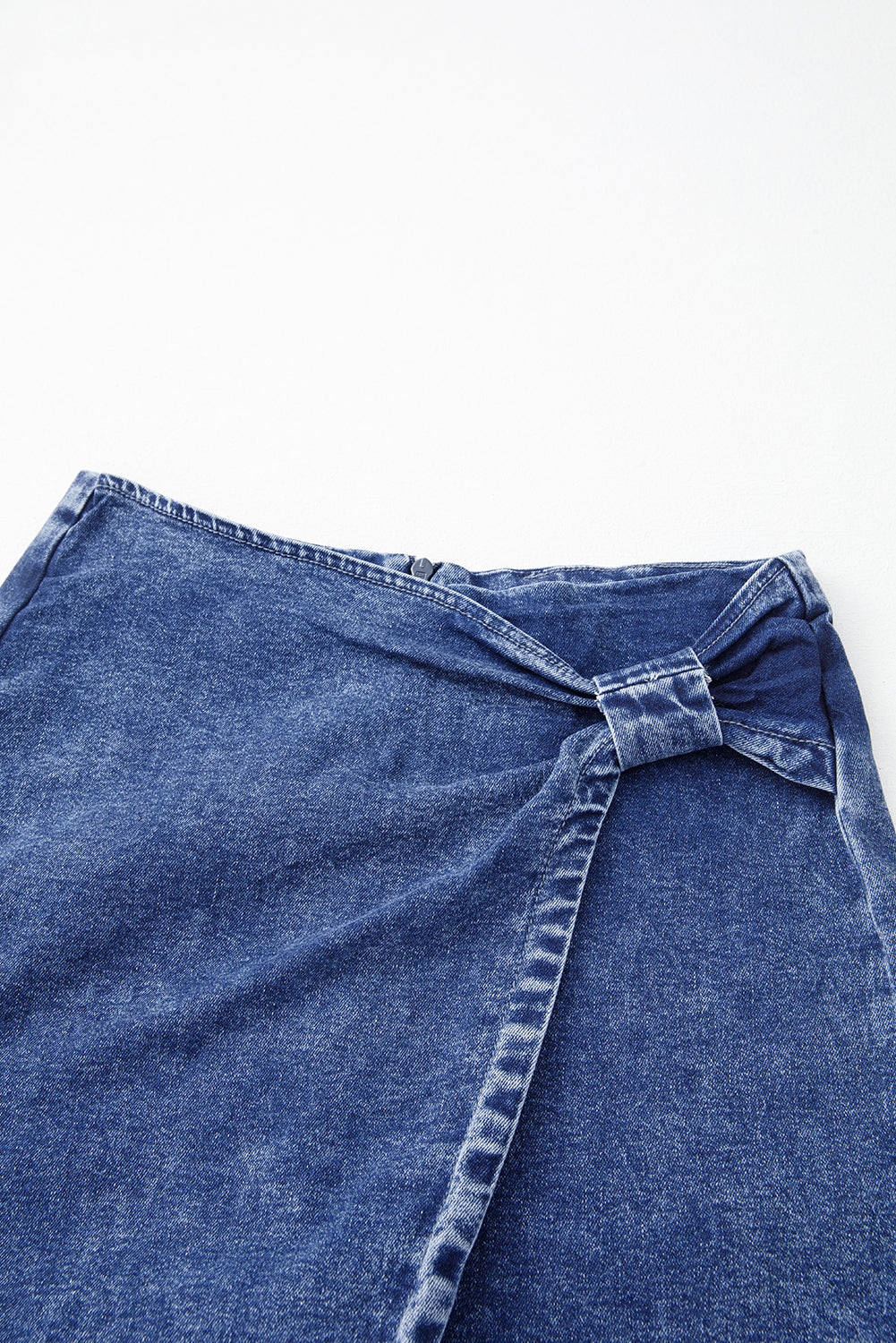 Sail Blue Acid Wash Asymmetric Twisted Wrapped Zipped Denim Skort eAura