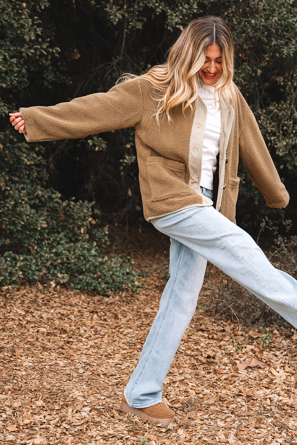 Plush Corduroy Edge Patchwork Jacket with Big Pockets - eAura