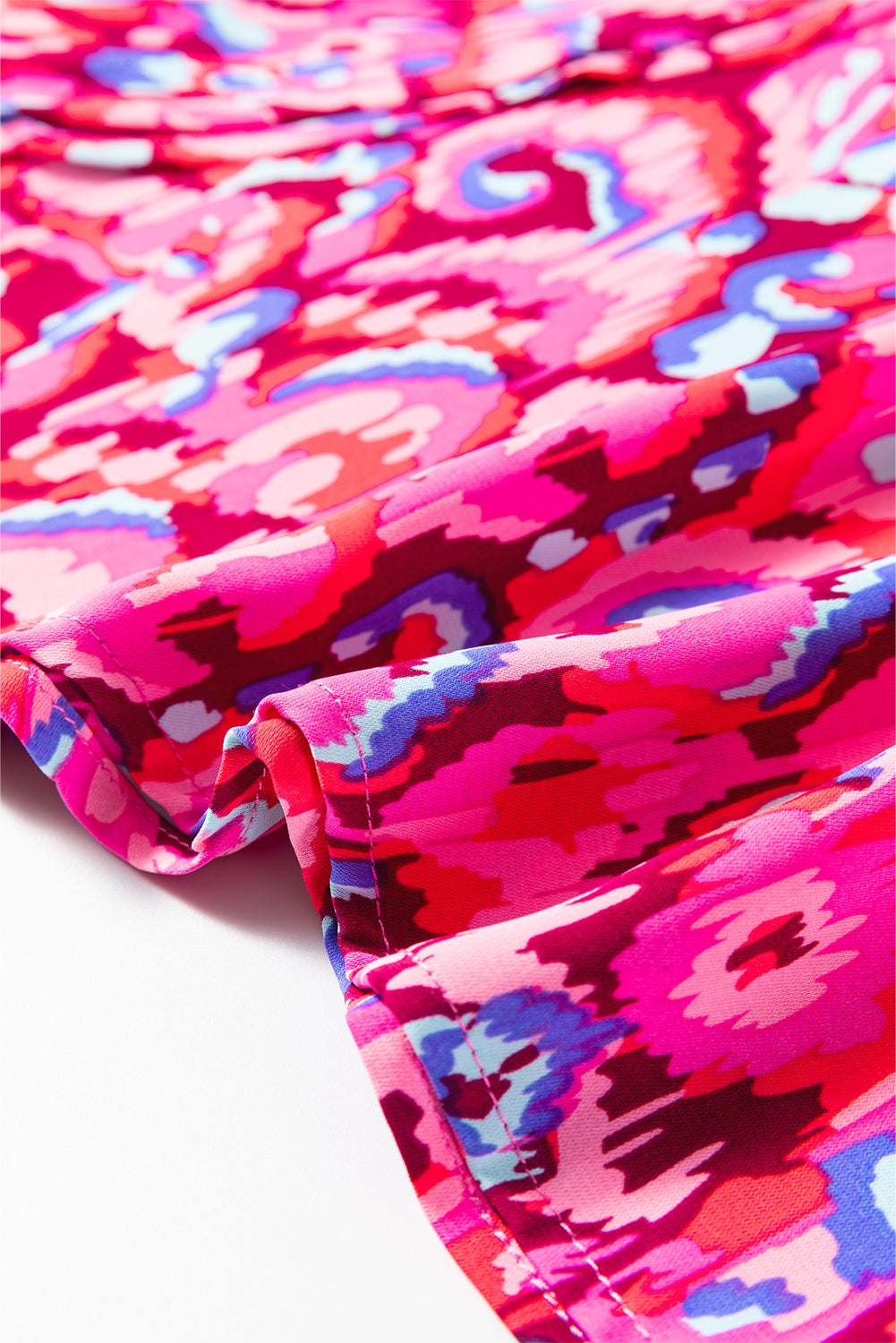 Pink Abstract Print V Neck Half Sleeve Loose Fit Tunic Blouse eAura