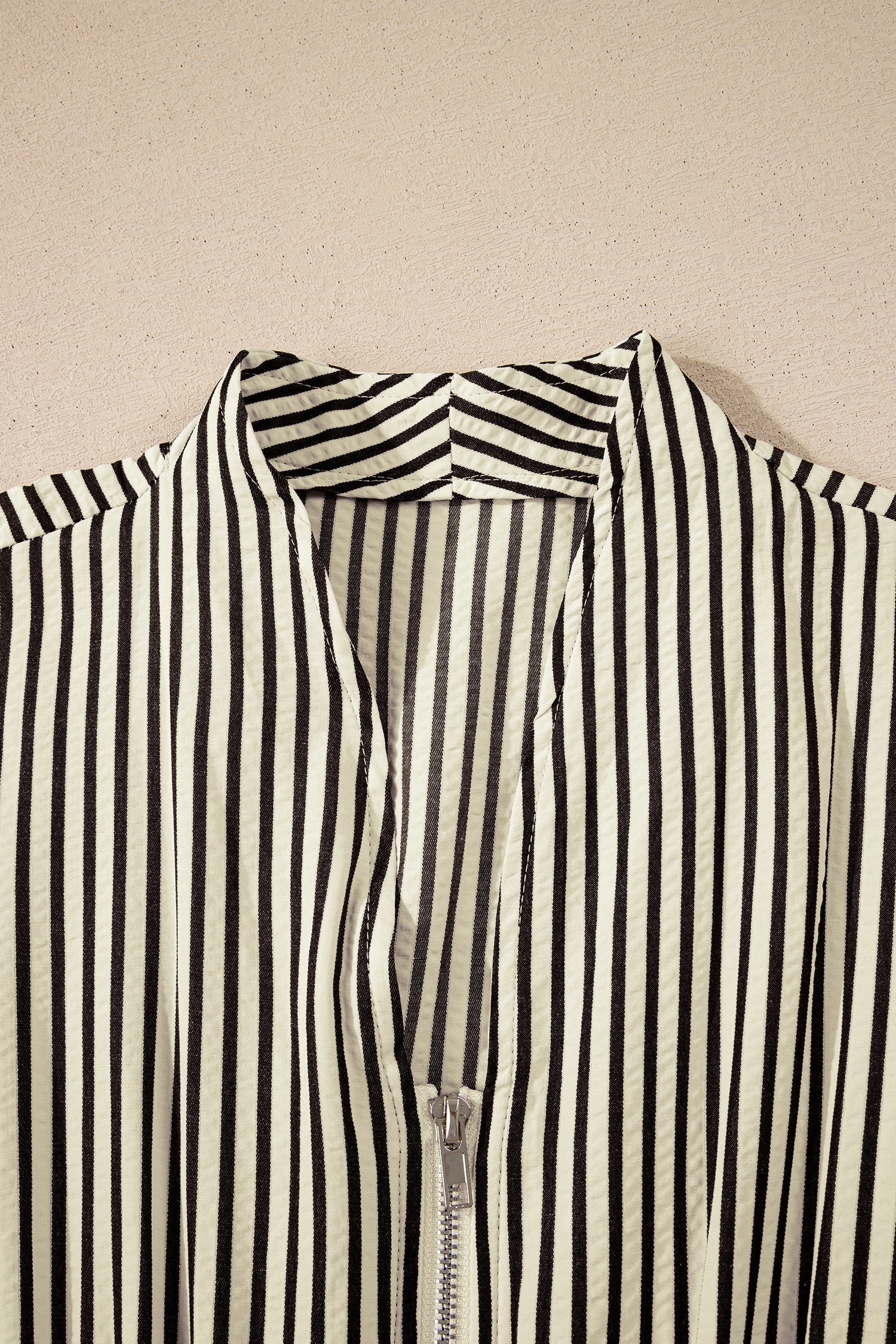 Striped V-Neck Zip Front Midi Dress - eAura