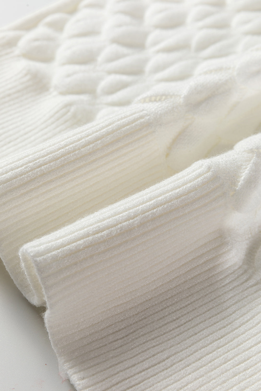 Fish Scale Textured Knit Ribbed High Neck Short Sleeve Sweater - eAura