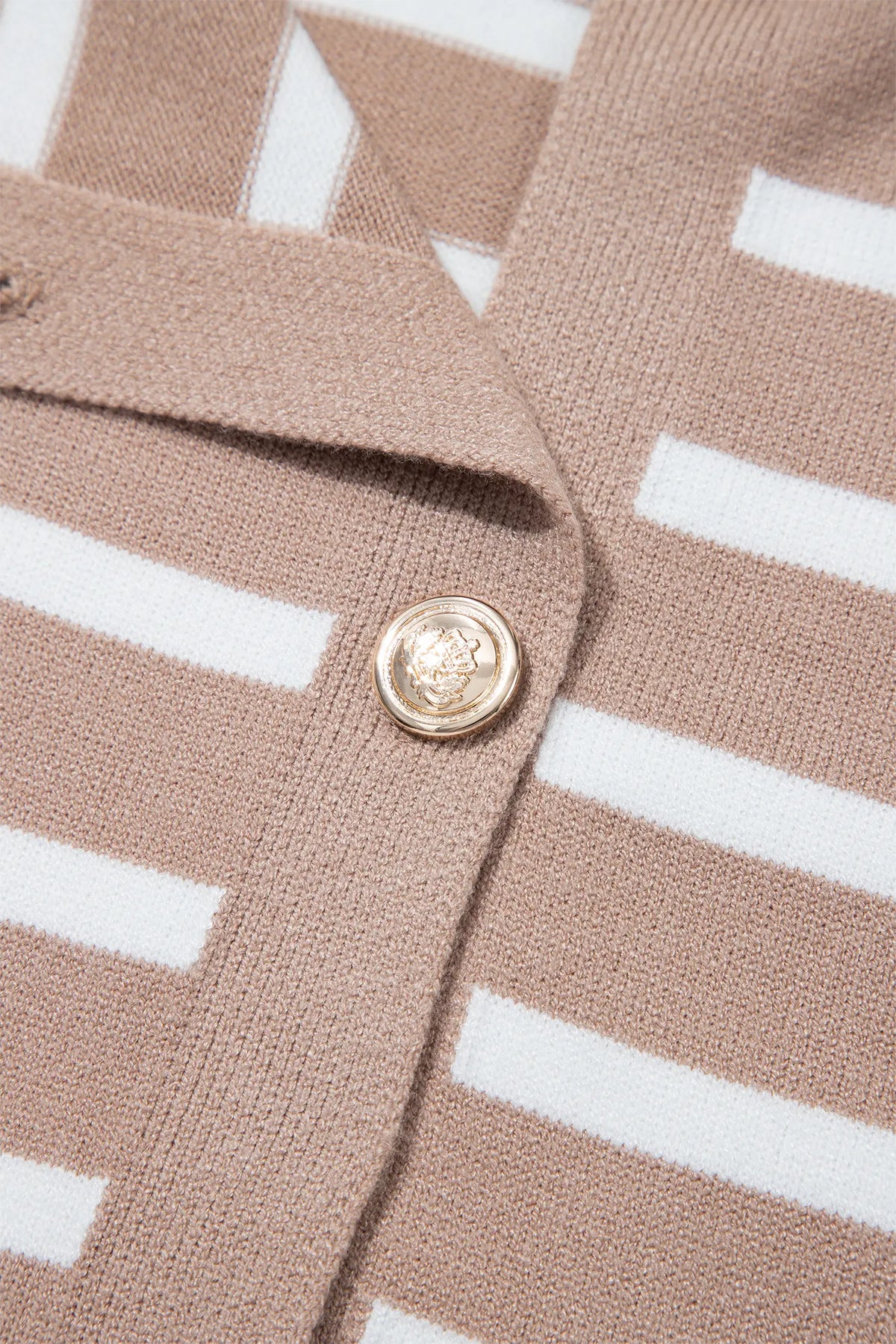 Button Down Short Sleeve Knit Plus Size Cardigan – Khaki Stripe