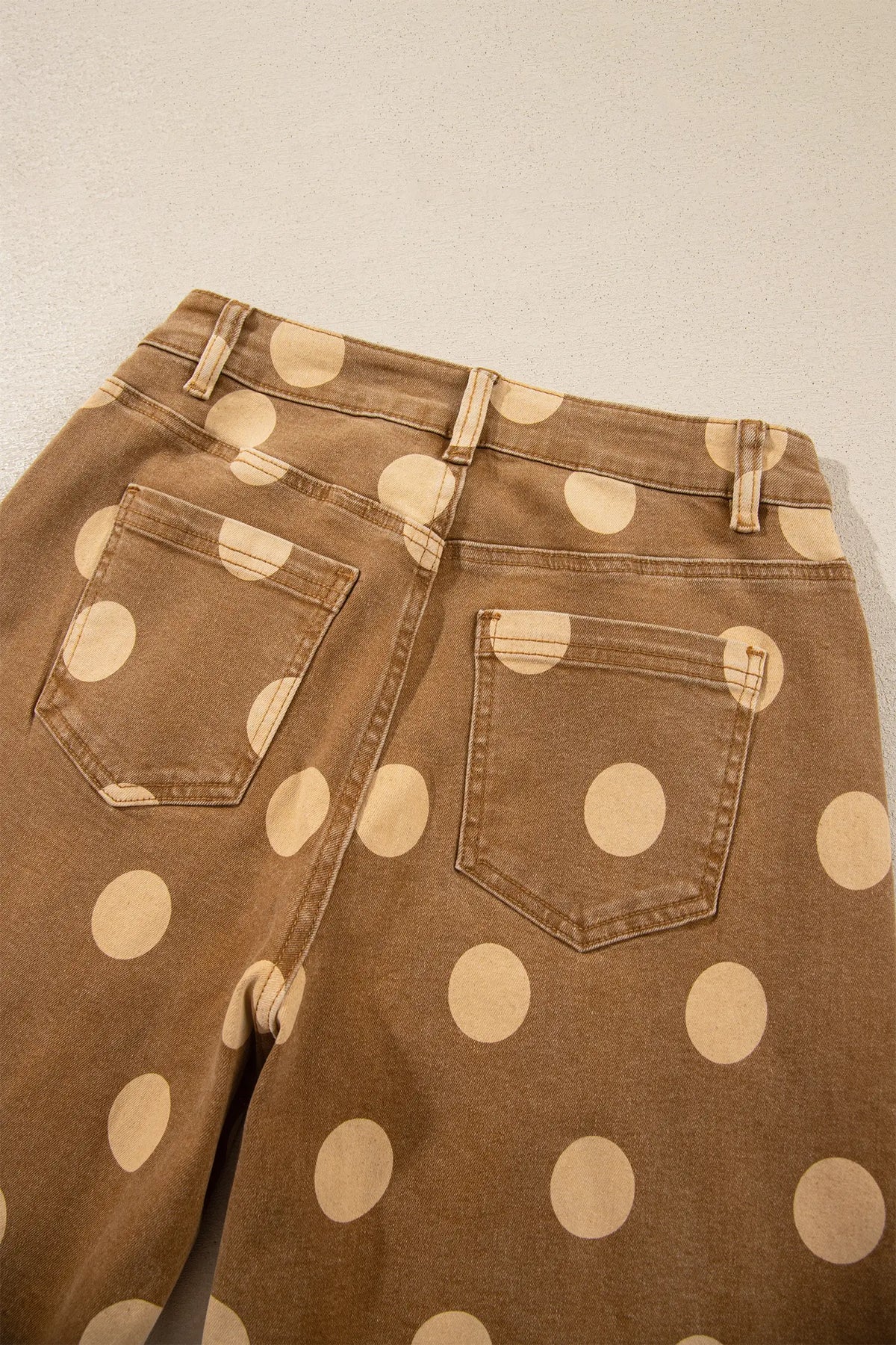 Polka Dot Ankle-Length Metal Button Casual Jeans – Brown