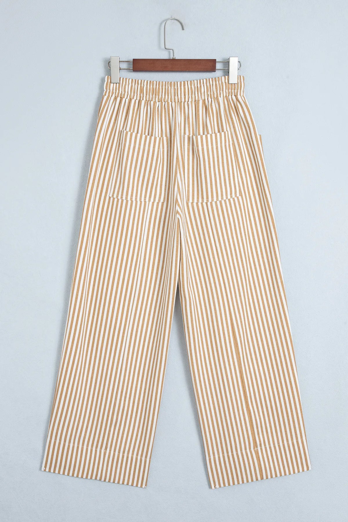 Ribbon Drawstring Waist Full-Length Shift Pant – Apricot Stripe