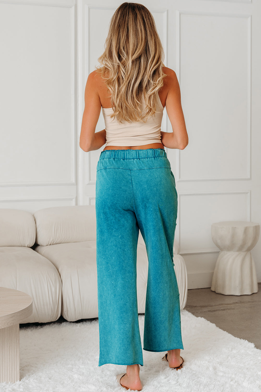 Mineral Wash High Waist Raw Hem Patched Trousers - eAura