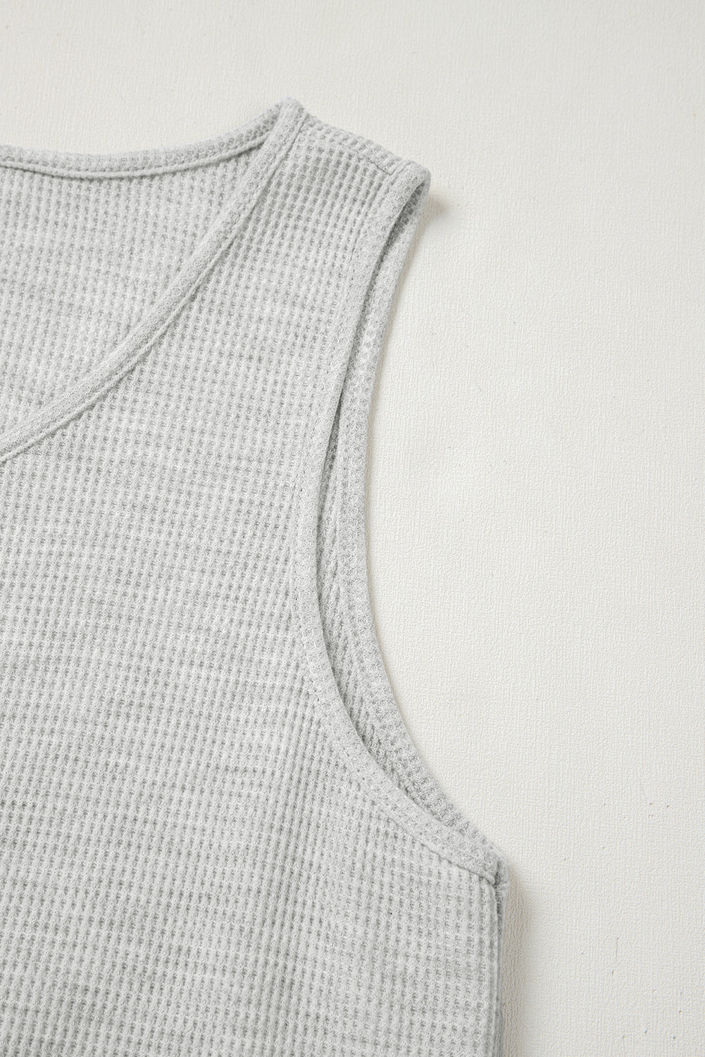 Light Grey Waffle Knit Sleeveless Buttoned Front Drawstring Waist Romper eAura