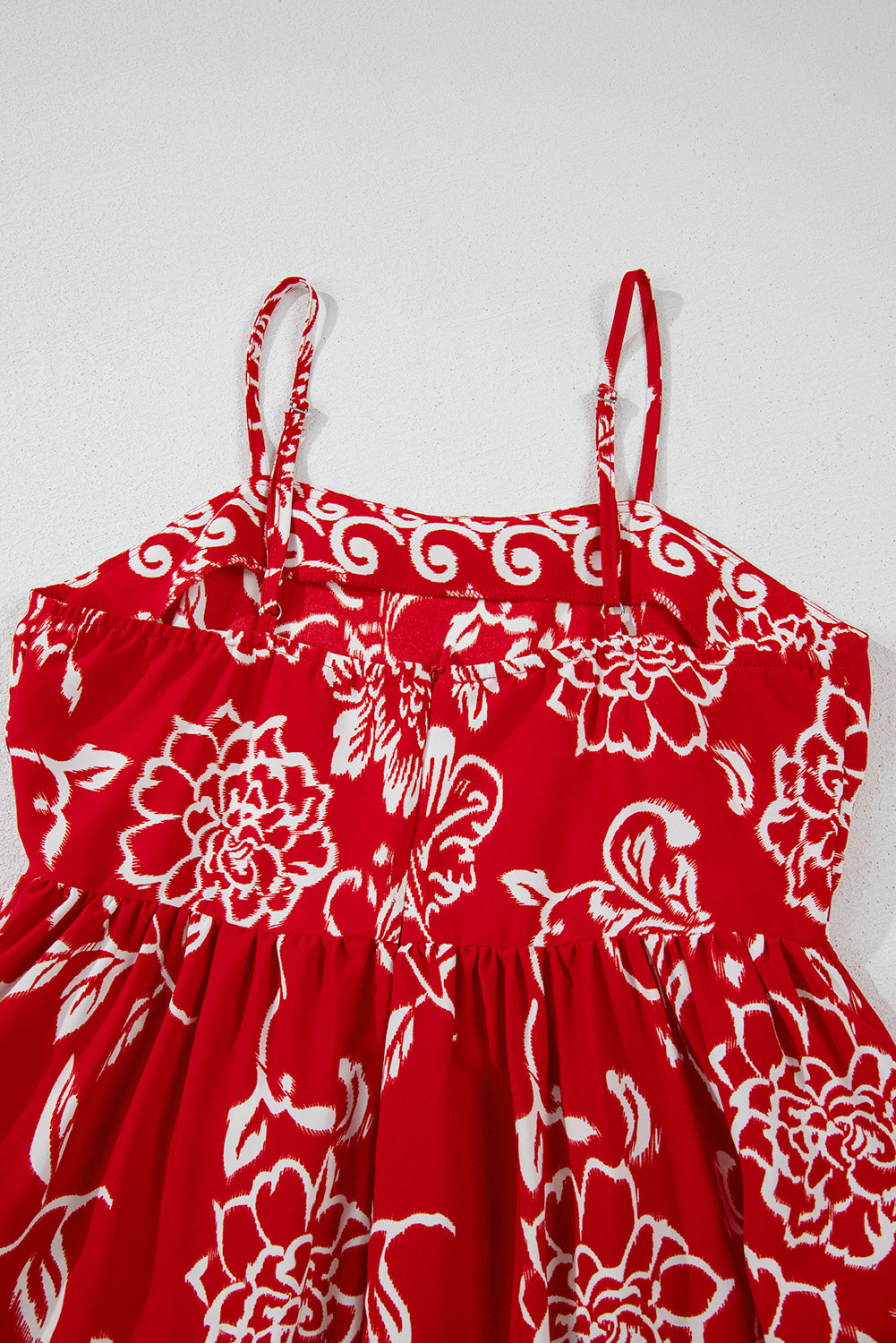 Red Floral Printed Spaghetti Strap Empire Waist Maxi Dress eAura