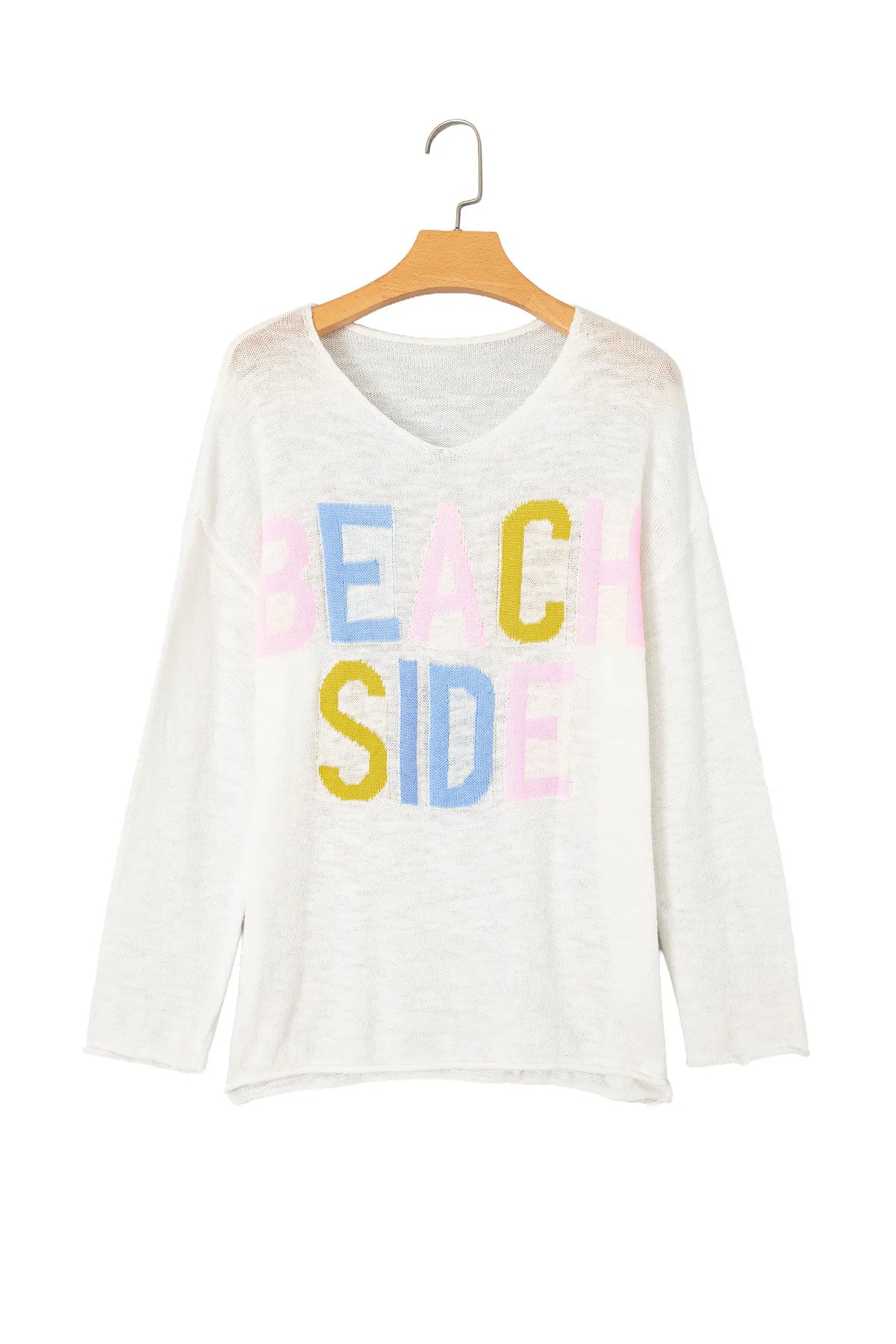 V Neck Lightweight Knit BEACH SIDE Shift Tunic Sweater – White