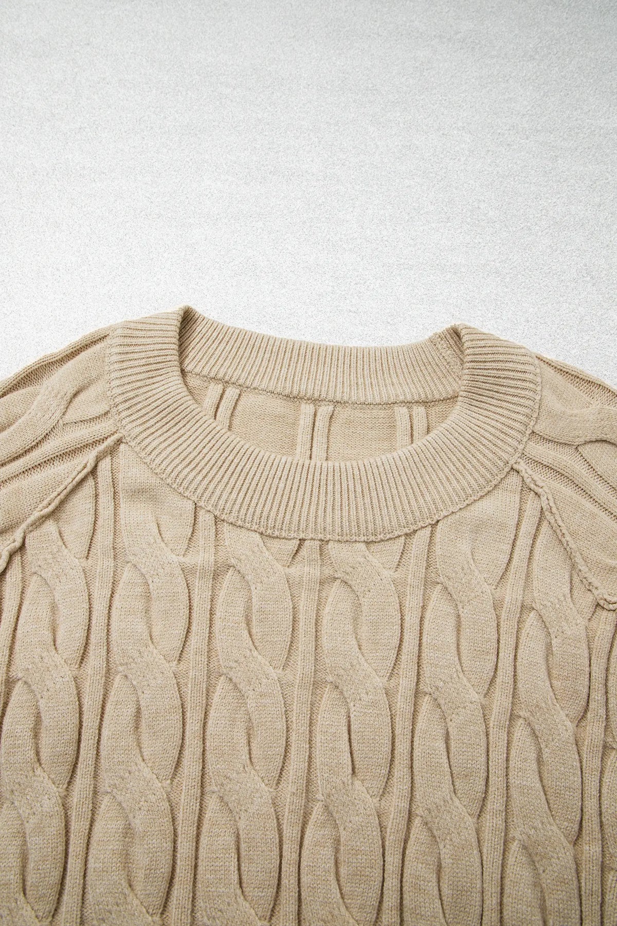 Oversized Cable Knit Long Sleeve Round Neck Tunic Length Plus Size Sweater – Parchment