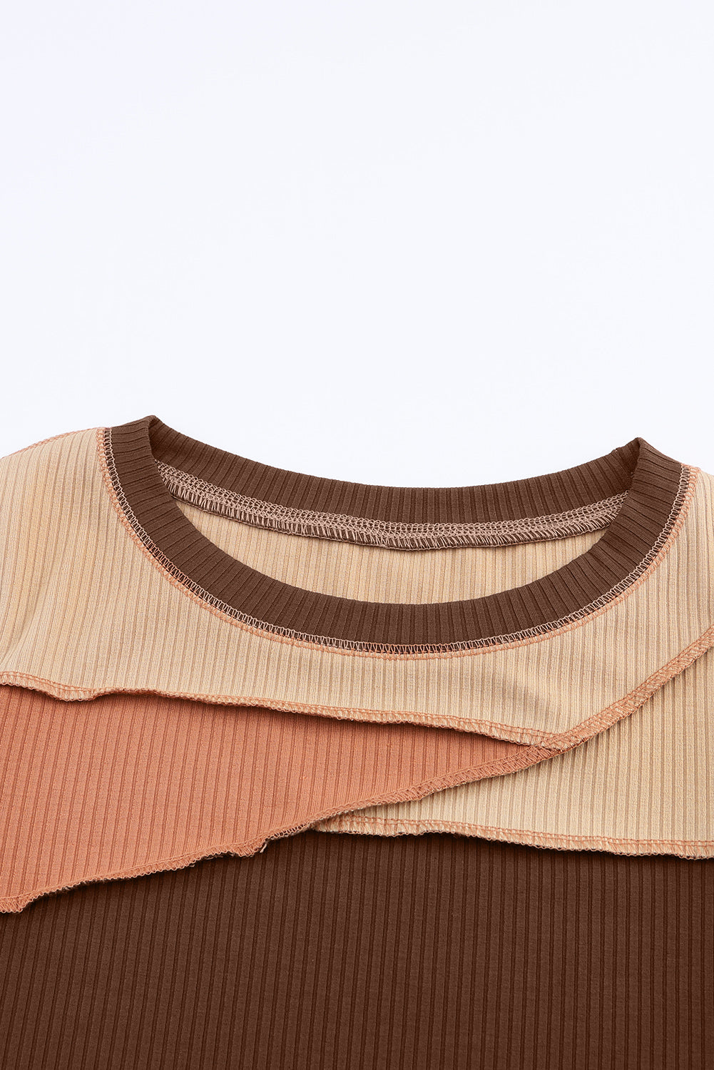Exposed Seam Colour Block Rib Knit Top eAura
