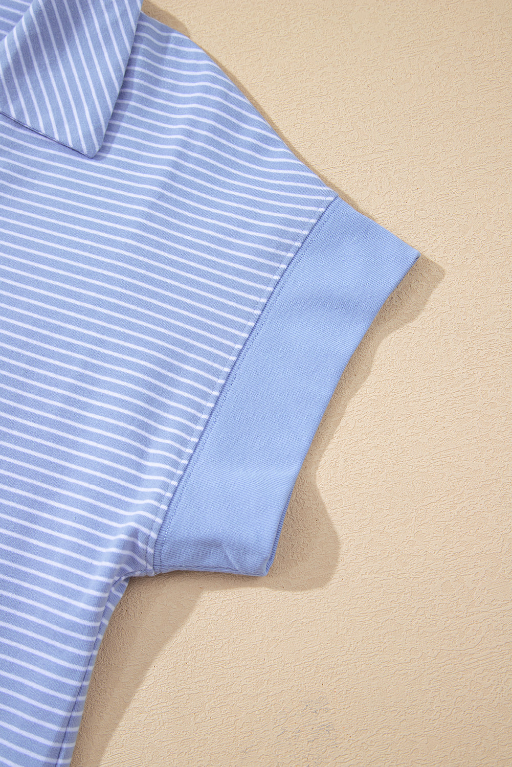 Sky Blue Stripe Dolman Sleeve Polo Shirt and Drawstring Shorts Set eAura