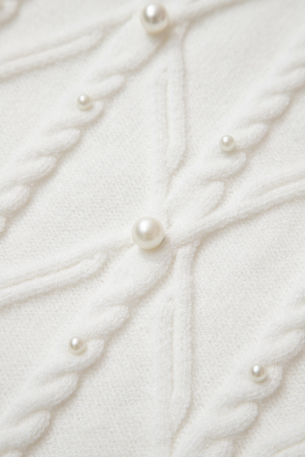 White Pearled High Neck Textured Knit Sweater Vest eAura