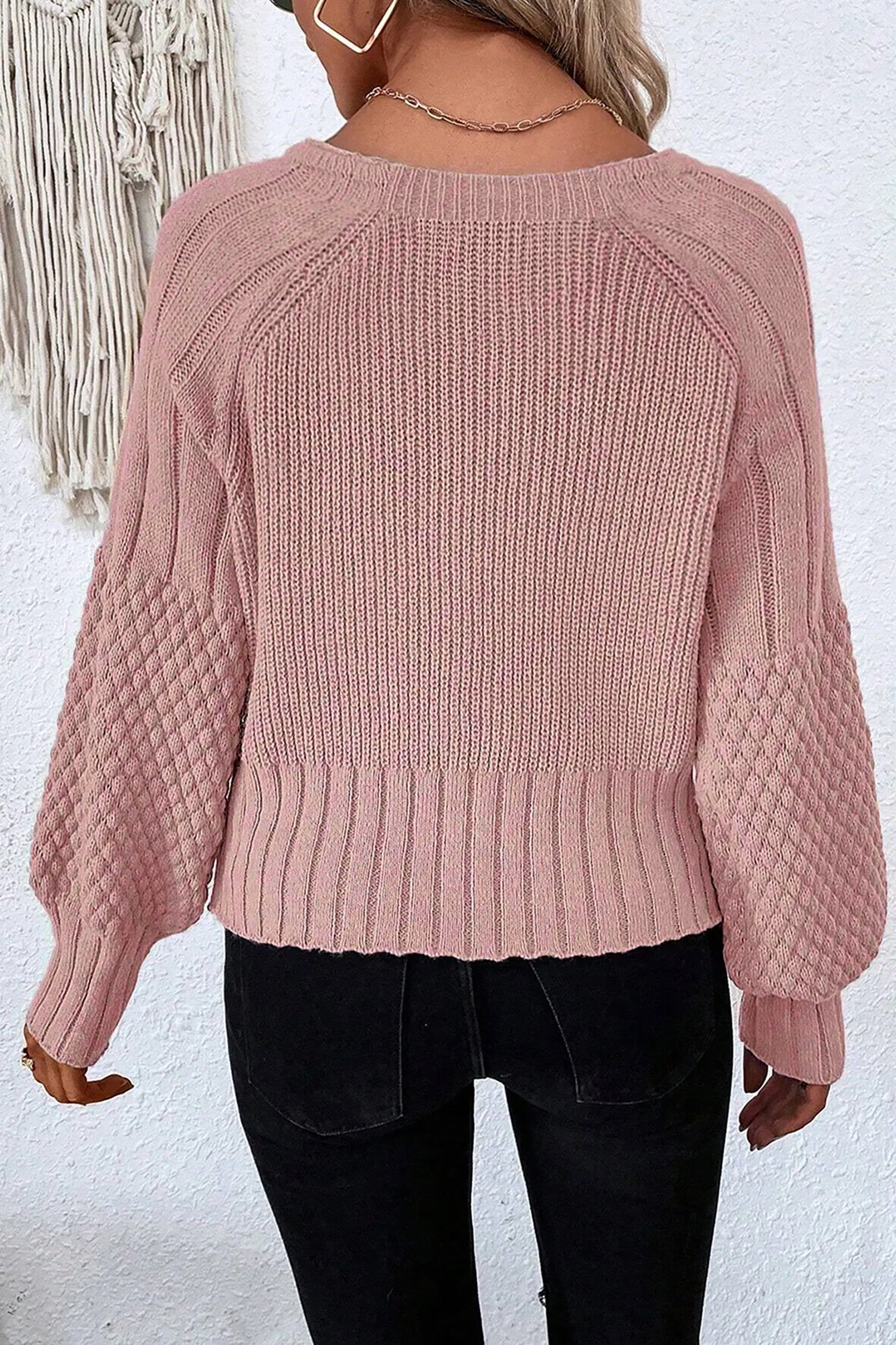 Mixed Texture Cardigan With Buttons - V-Neck - Sweaters & Cardigans/Cardigans