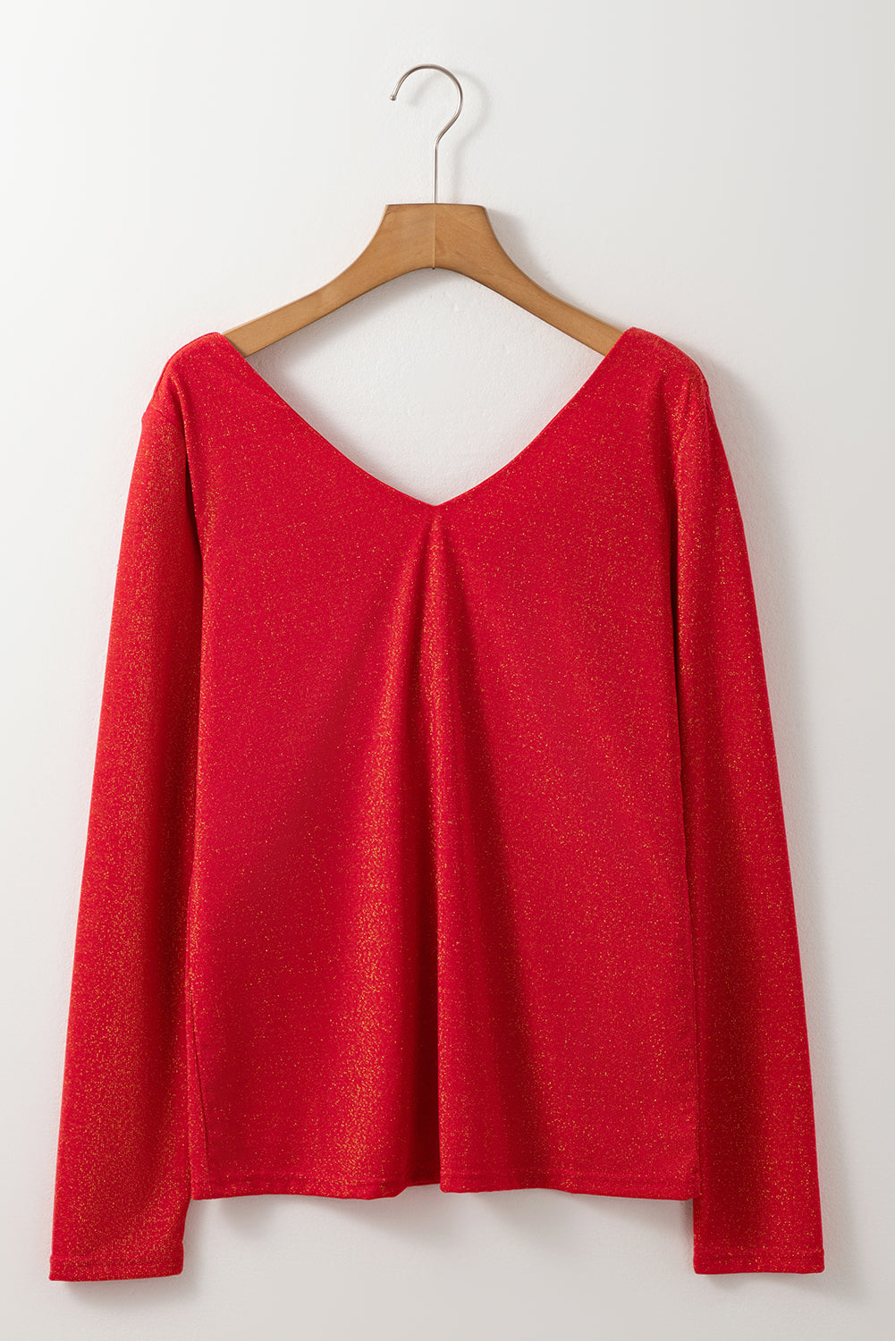 Racing Red Metallic Bowknot Open Back V Neck Top eAura