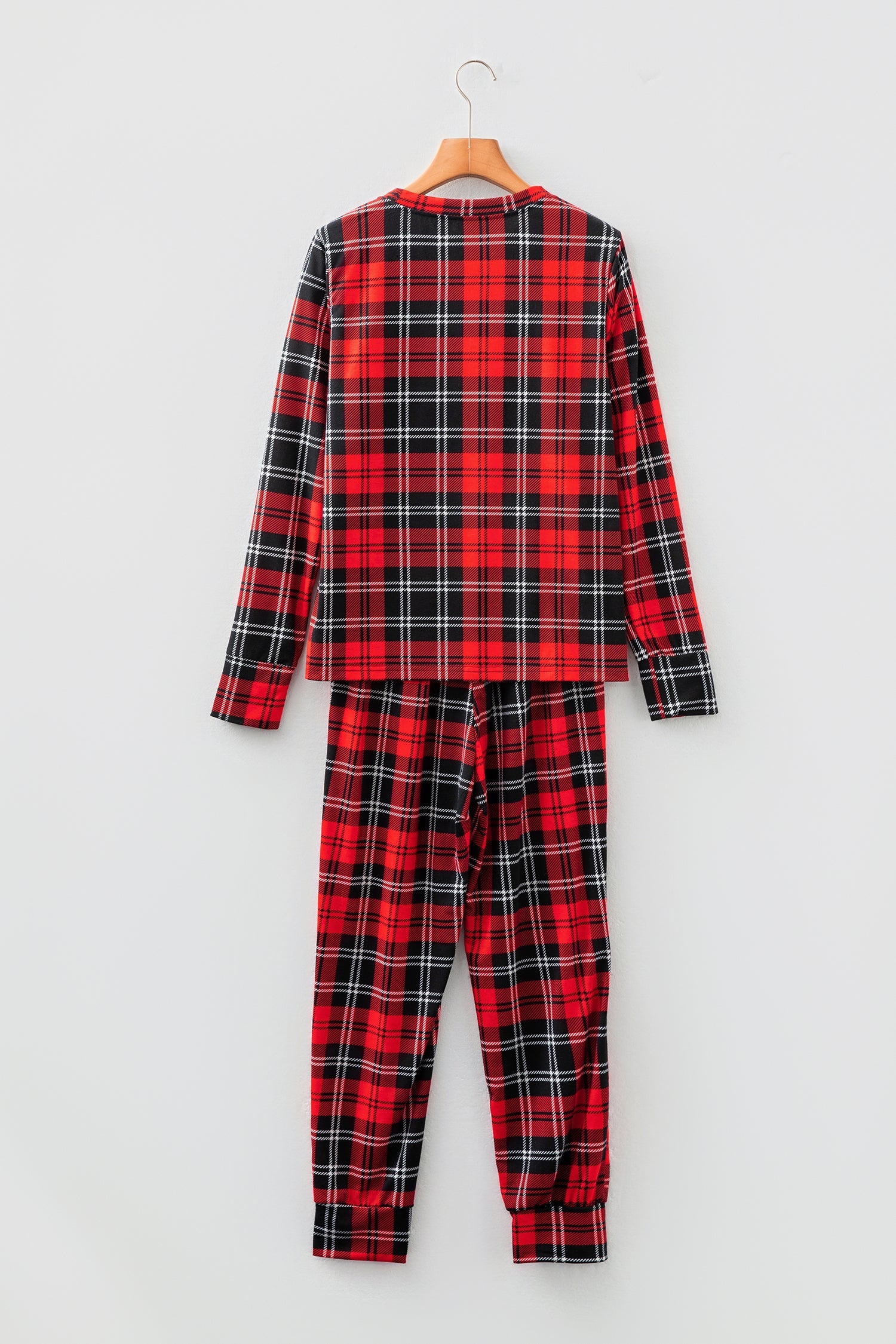 Festive Plaid Print Round Neck Long Sleeve and Bottoms Pyjamas - eAura