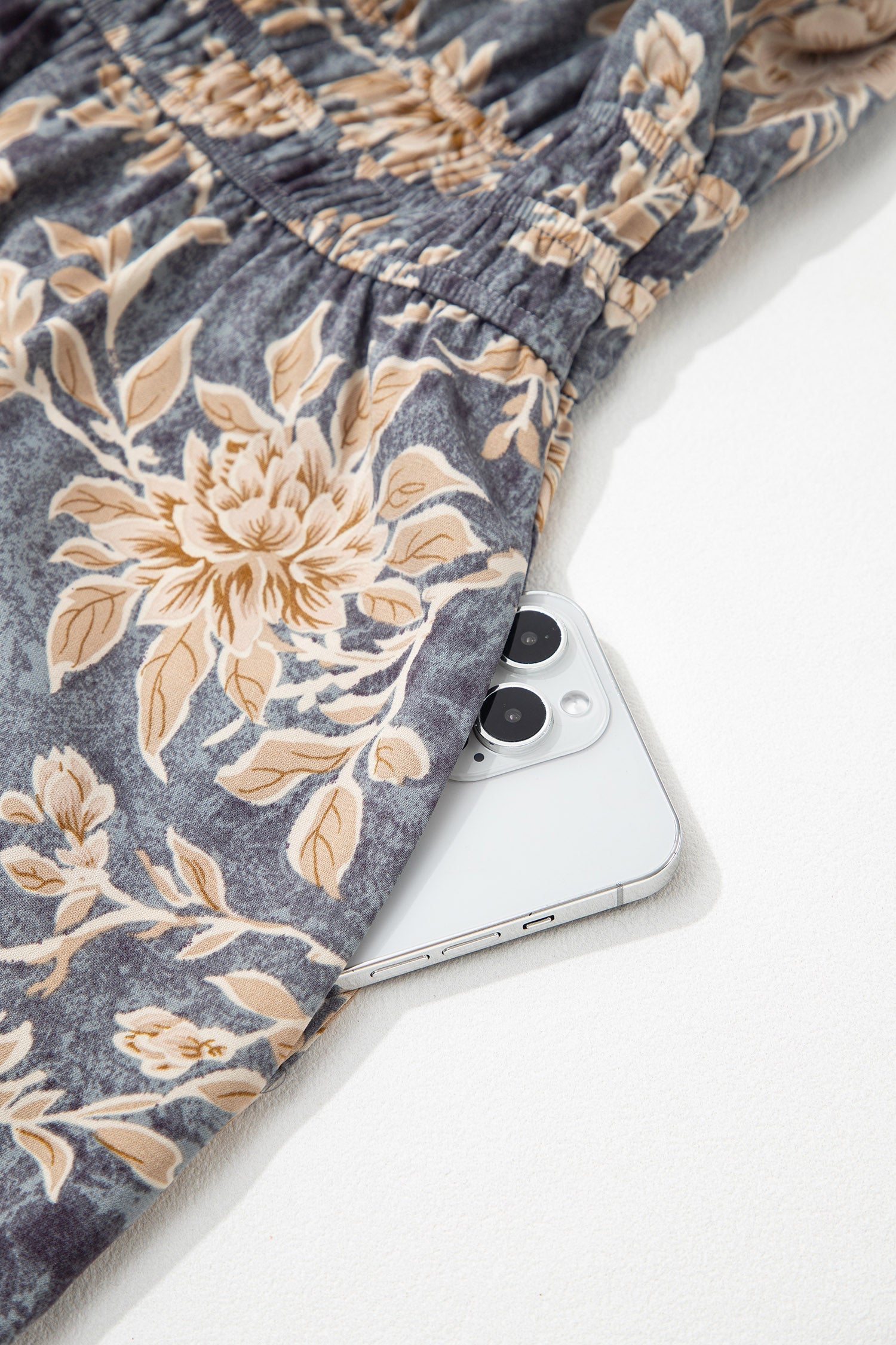 Floral Print Smocked Long Sleeve Maxi Dress - eAura