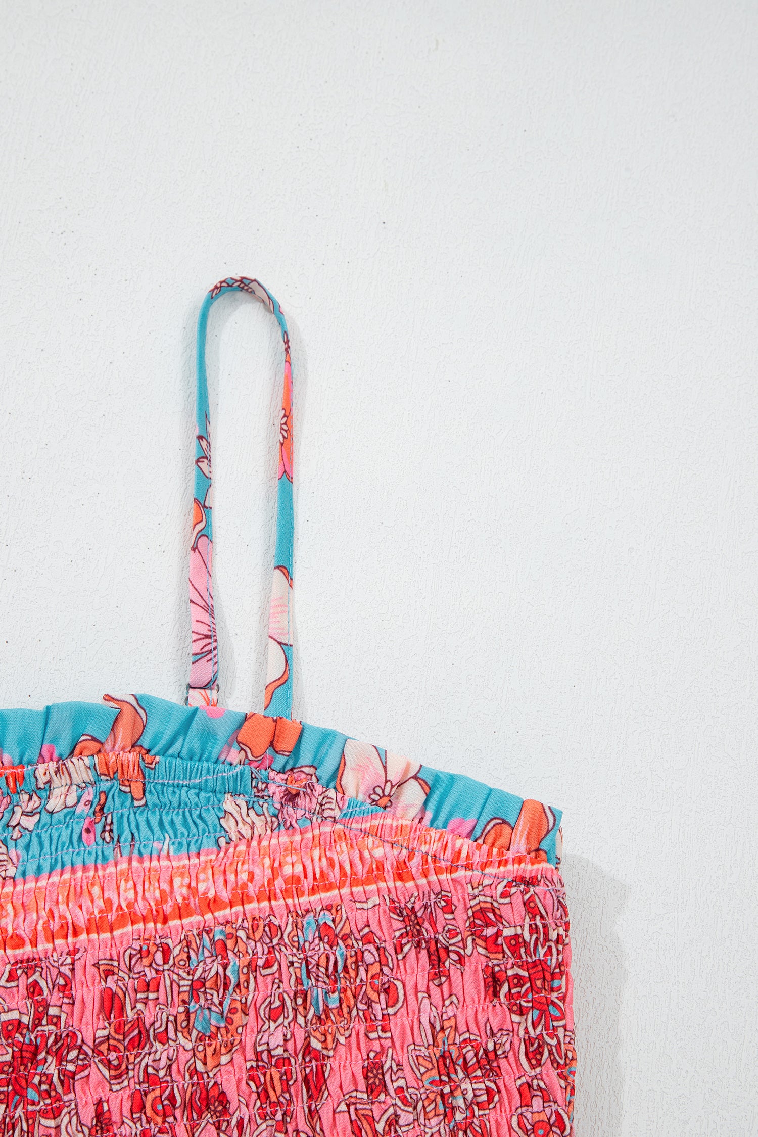 Boho Ethnic Print Smocked Waist Spaghetti Strap Maxi Dress