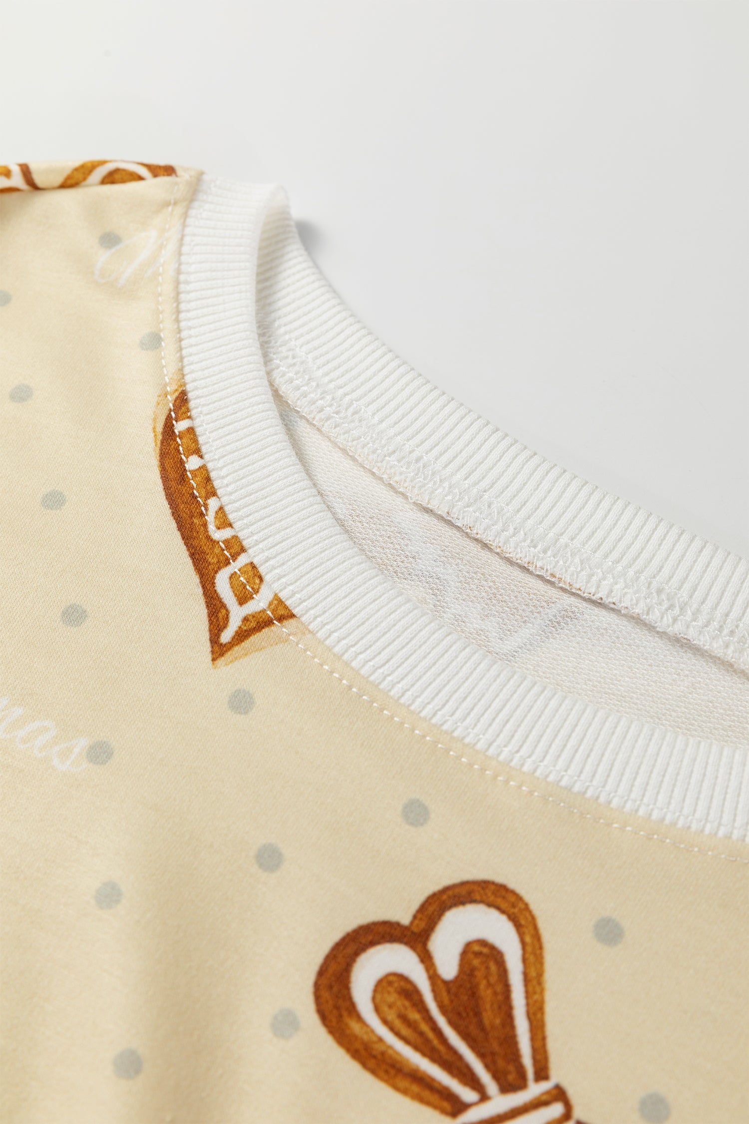 Beige Gingerbread Man Christmas Print Long Sleeve Pullover Lounge Short Set - Loungewear & Sleepwear/Loungewear