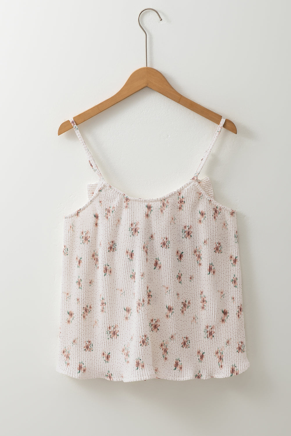 White Floral Pleated Big Bow Back Spaghetti Straps Vest Top eAura