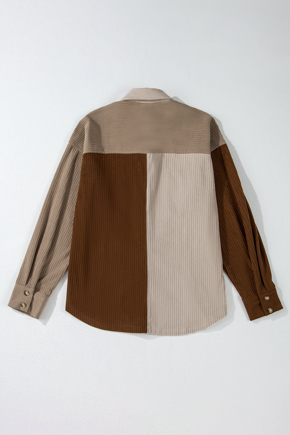 Brown Colour Block Chest Pockets Buttoned Corduroy Shacket Beagle Boutique Fashion Outlet