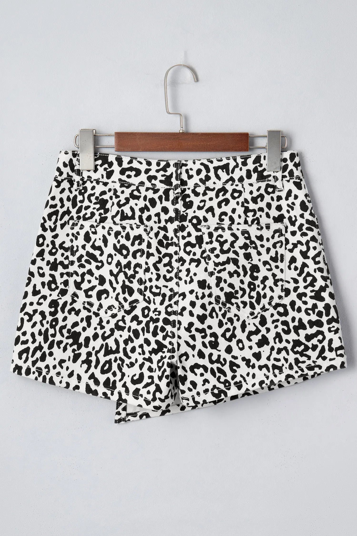 Black Leopard Print Button Overlap Denim Shorts