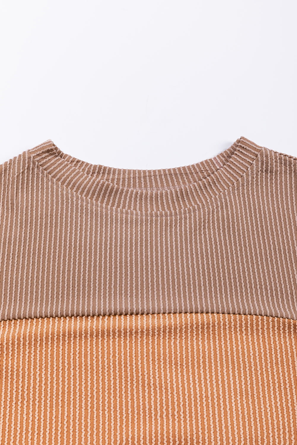 Khaki Colour Block Long Sleeve Ribbed Loose Top eAura
