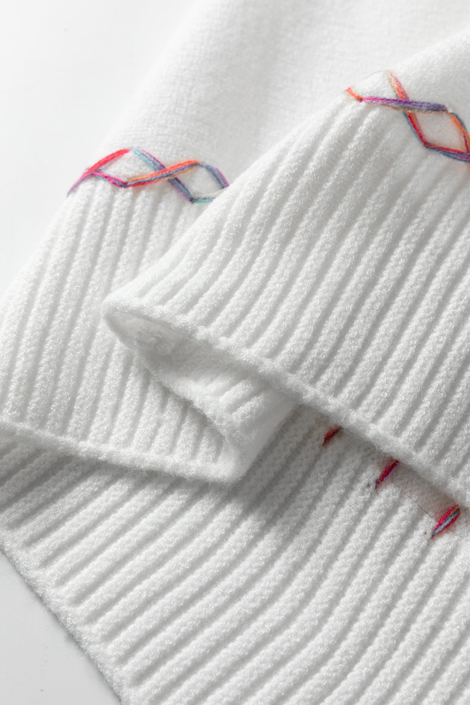 Rainbow Stitching Balloon Sleeve Relaxed Sweater - Sweaters & Cardigans/Sweaters