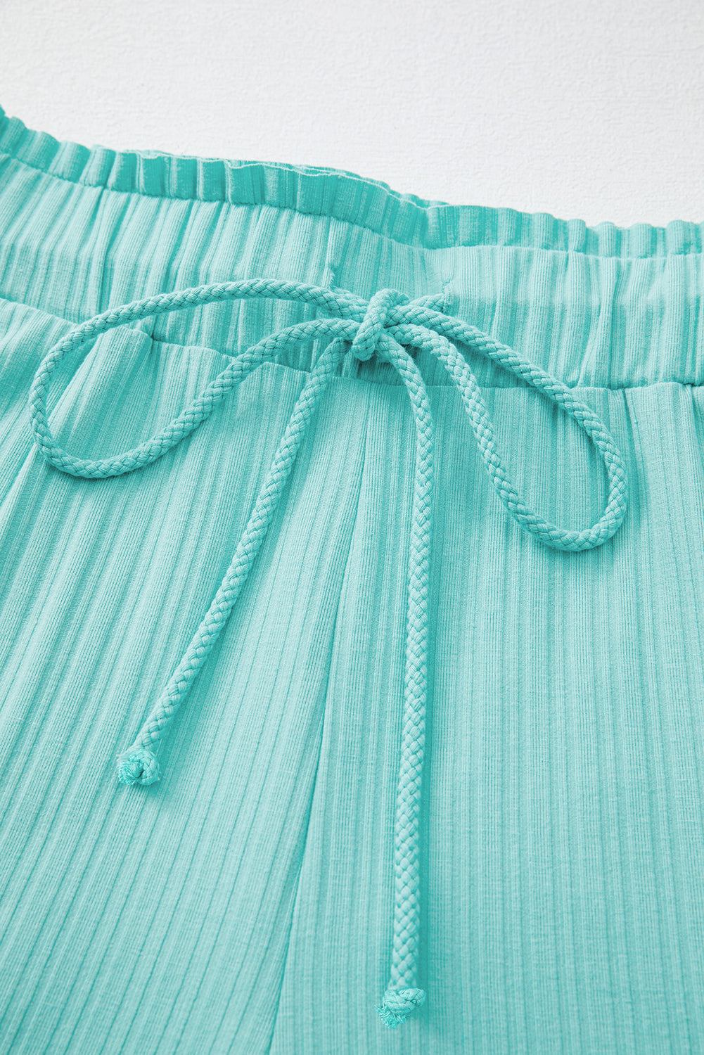 Mint Green Ribbed Button V Neck Tank Top and Shorts Set eAura