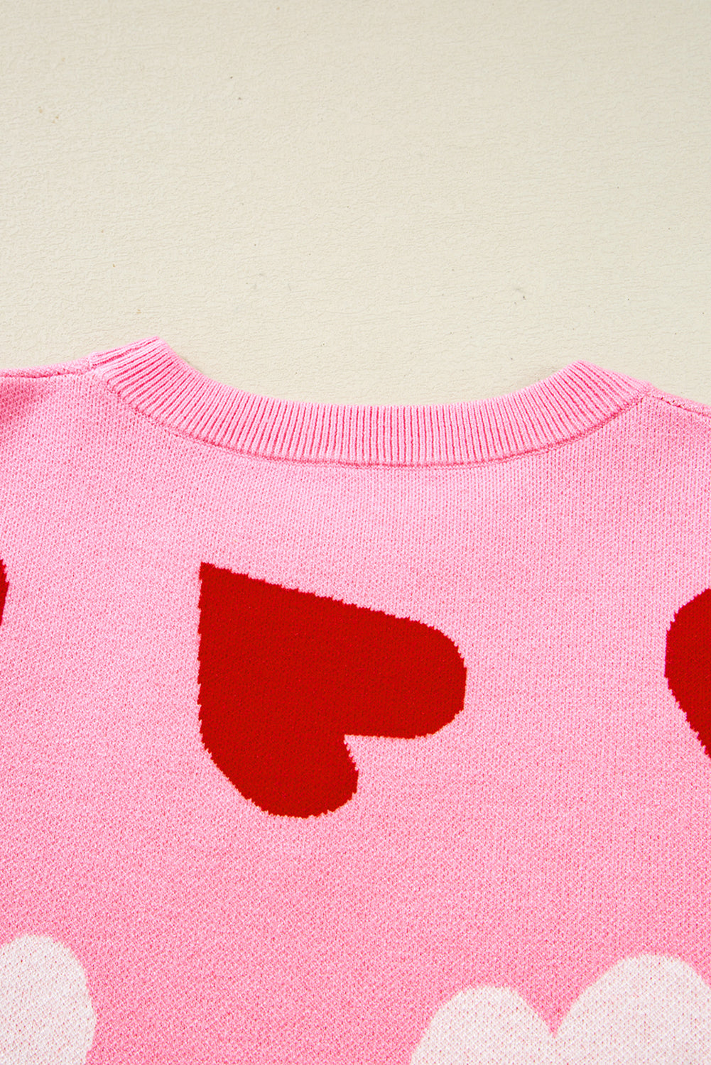 Pink Pearl Embellished Heart Pattern Sweater - eAura
