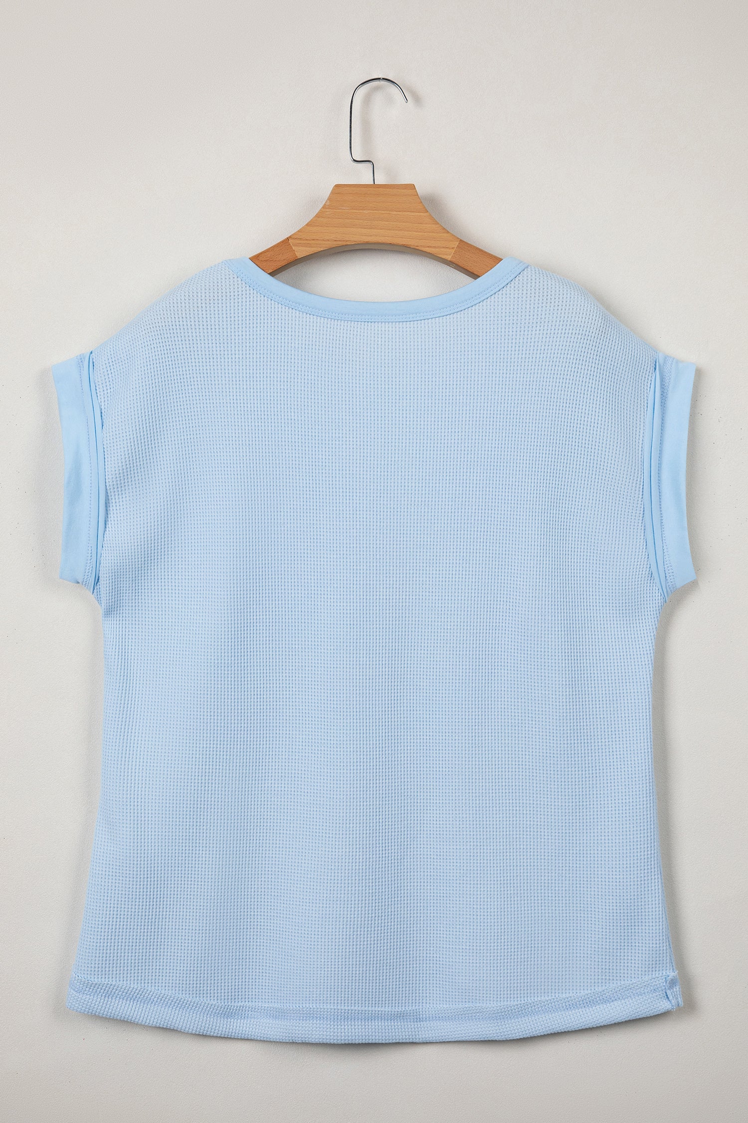 Raw Seam Waffle Knit Patchwork Casual T-Shirt