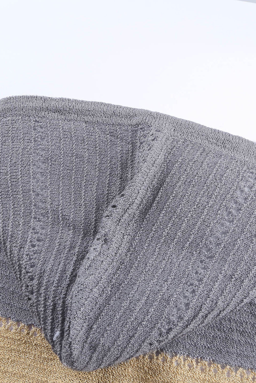 MultiColour Zipped Front Colourblock Hollow-out Knit Hoodie eAura