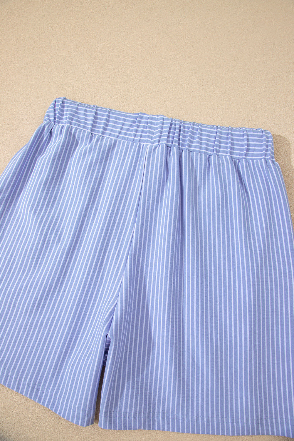Sky Blue Stripe Dolman Sleeve Polo Shirt and Drawstring Shorts Set eAura