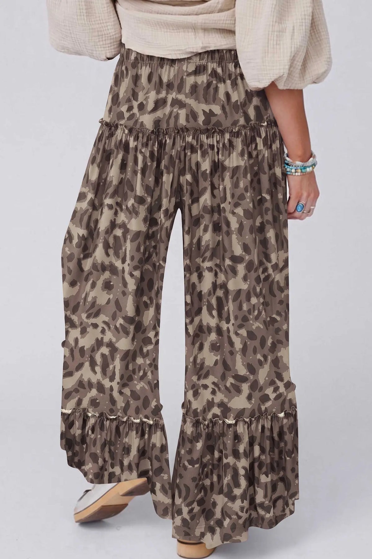 Camo Print Wide Leg Casual Pants