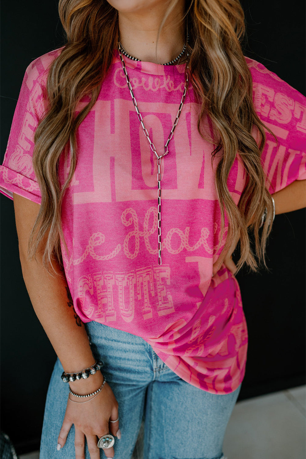 Rose Howdy Cowboy Letter Printed Western Fashion Tee eAura