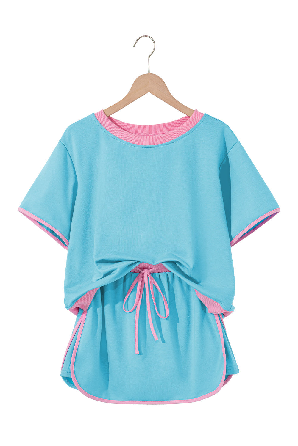 Turquoise Colourblock Edge Drop Shoulder T Shirt and Skirt Co-ord eAura