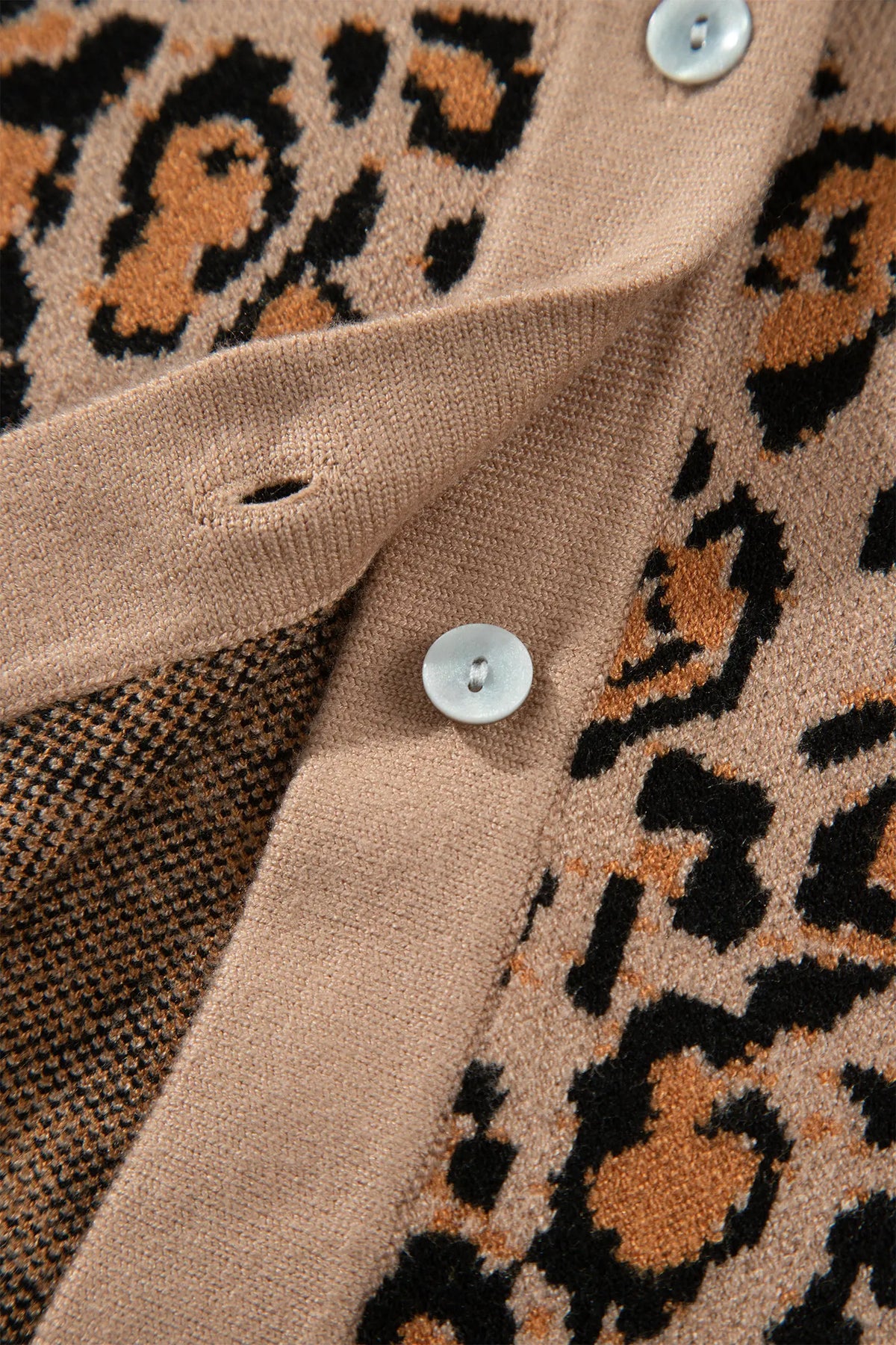 Leopard Print Button-Up Cardigan Long Sleeve Cardigans – Brown